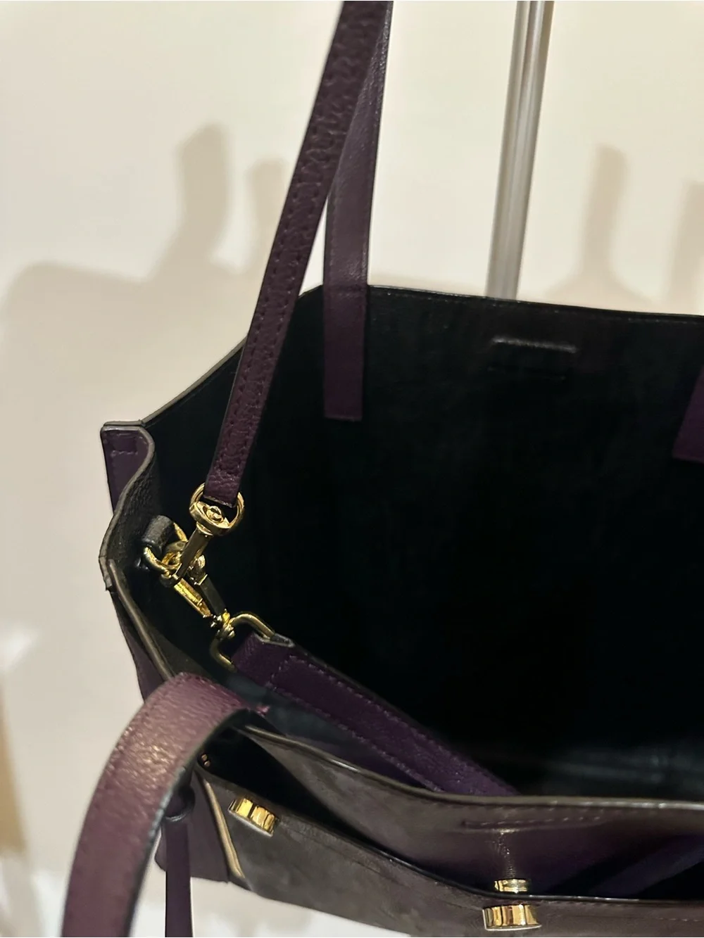 Calvin Klein Deep Purple Leather Tote with Gold Accents - Picture 10 of 15